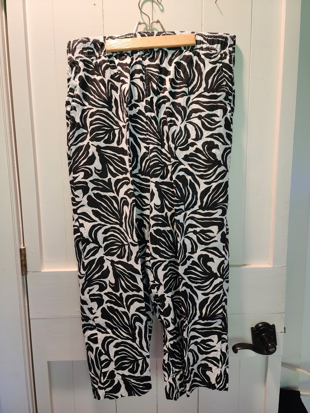 Nicole Miller NY Black & White Abstract Leaf Wide Leg Print Pants XL